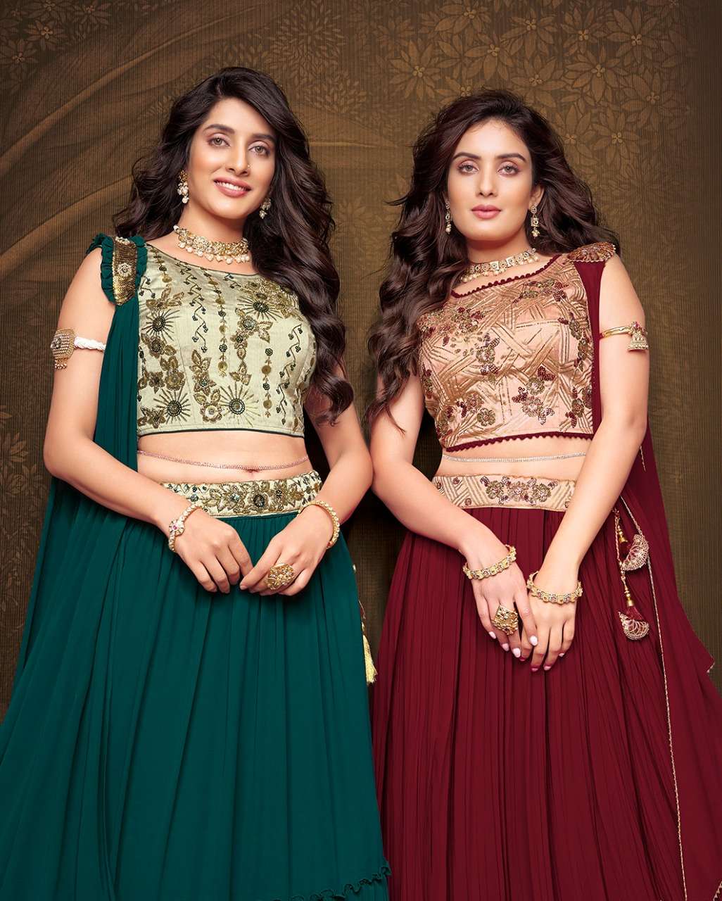 Lily And Lali-tyohar-georgette-handwork-choli-cups-with-inner-georgette-fancy-skirt-attached-dupatta-With Choli-2 Designs-Poster 2